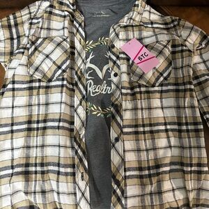 Realtree Tan and Gray Plaid Kids Button Down Shirt